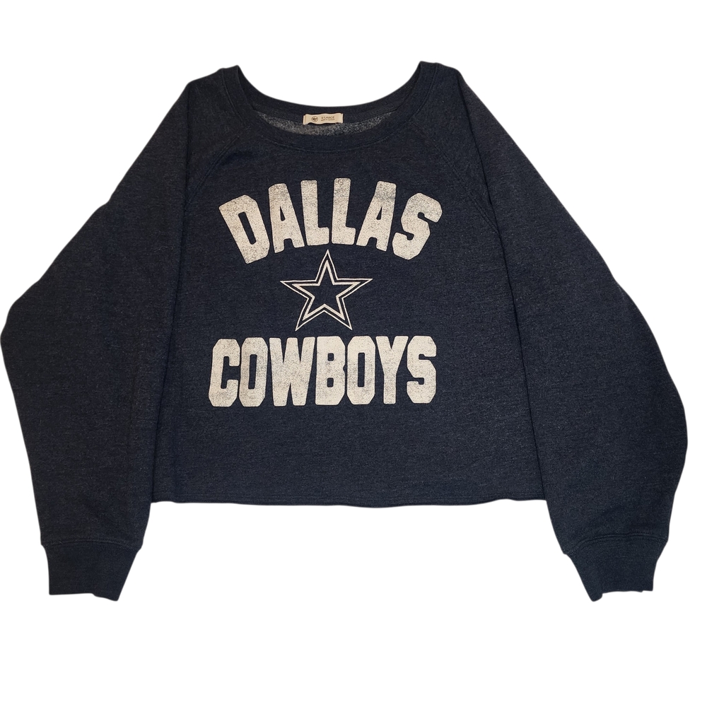 Women's Navy Dallas Cowboys Crewneck Cropped Sweatshirt, XL